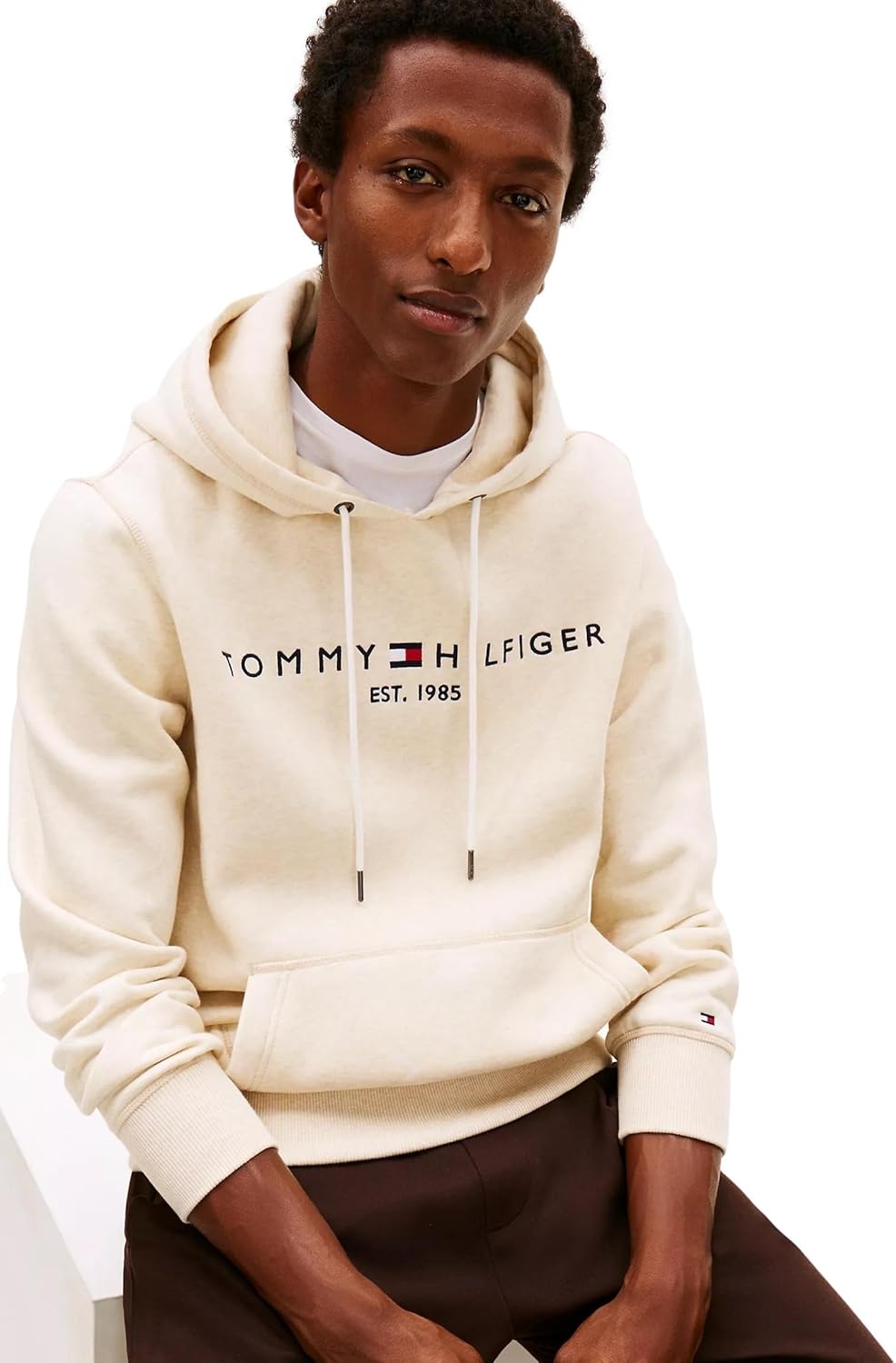 TOMMY HILFIGER Men's Iconic Fleece Embroidered Tommy Logo Pullover Hoodie Sweatshirt Collection 2024, Medium, Black - Image 3