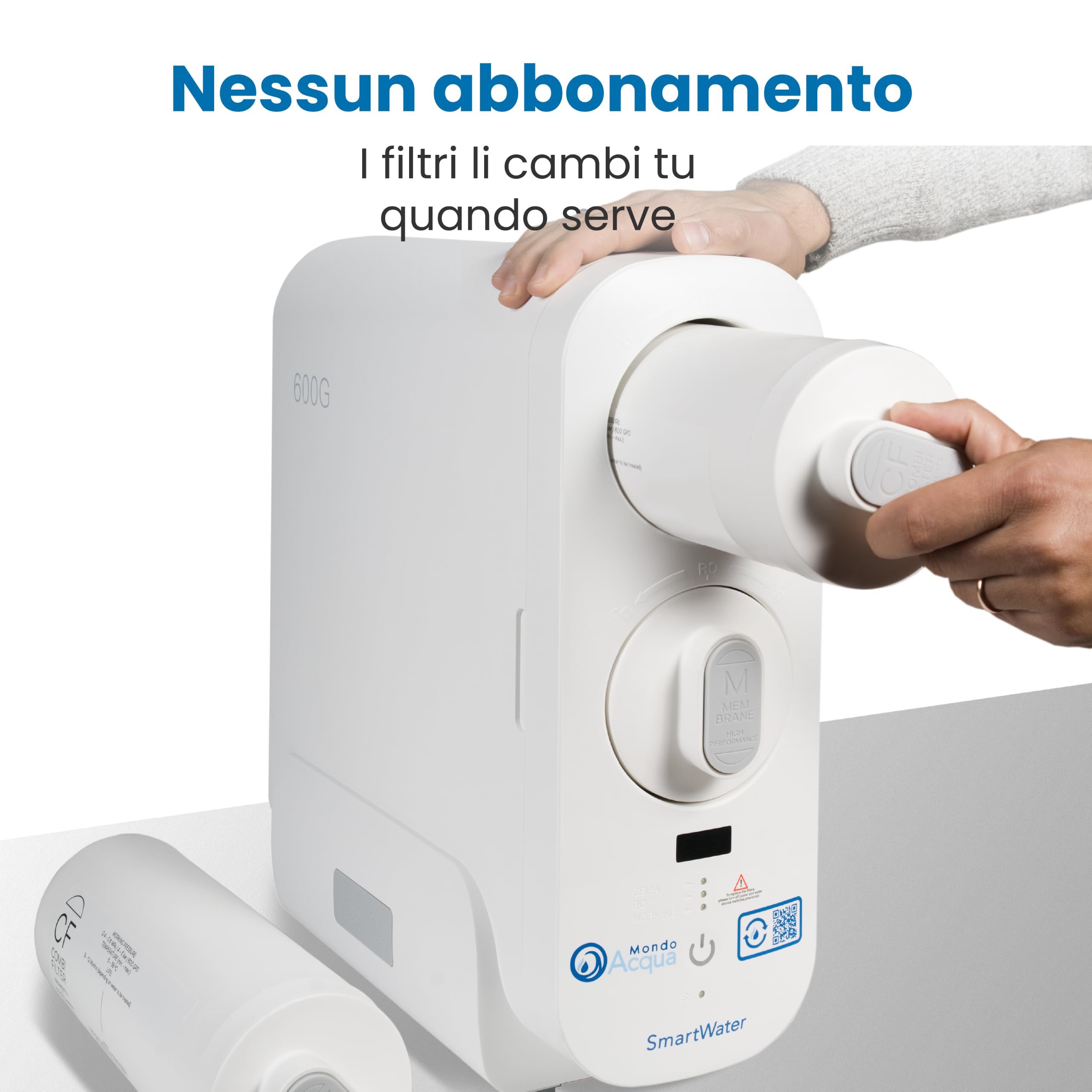SmartWater depuratore acqua sottolavello a osmosi inversa e microfiltrazione, display TDS, senza abbonamento, 2304 L al giorno, 1,6 L min, bianco