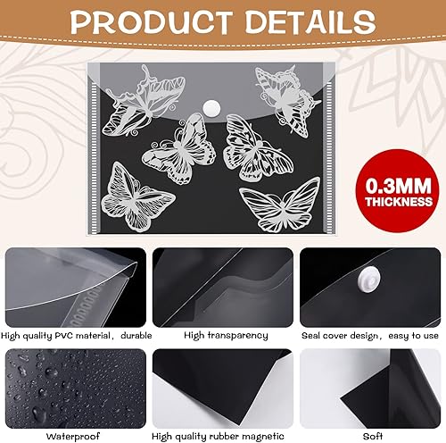 Miniatura 3 de Paquete de 48 bolsas de almacenamiento de sellos y troqueles transparentes con hojas de almacenamiento magnéticas de plástico de goma, bolsillo