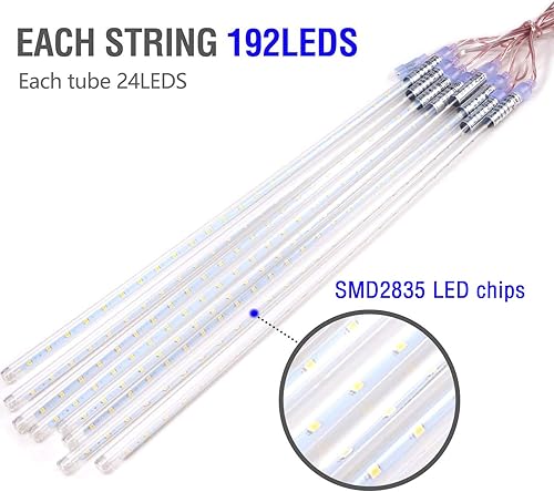 Miniatura 3 de Super Bright SMD2835 luces de lluvia LED de lluvia de meteoros, luces de caída de nieve, 11.8 pulgadas, 8 tubos de 192 ledes, luz en cascada