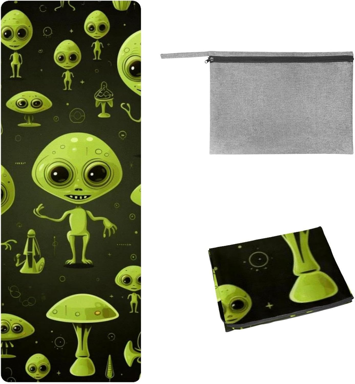 Yoga Towel, Outer Space Alien Pattern Non Slip Sweat Absorbent Hot Yoga Mat Towel for Hot Yoga, Pilates and Fitness - 72.8" x 26.8"