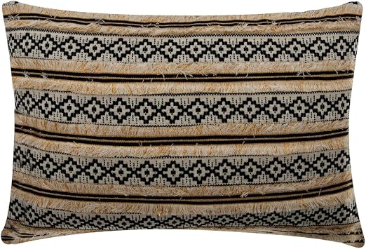 The HomeCentric Decorative Black &Beige 12"x20" 30x50 cm Lumbar Pillow Covers, Cotton Striped, Woven & Lace Bed Pillow Case, Moroccan Pattern Modern Style - Moroccan Dream