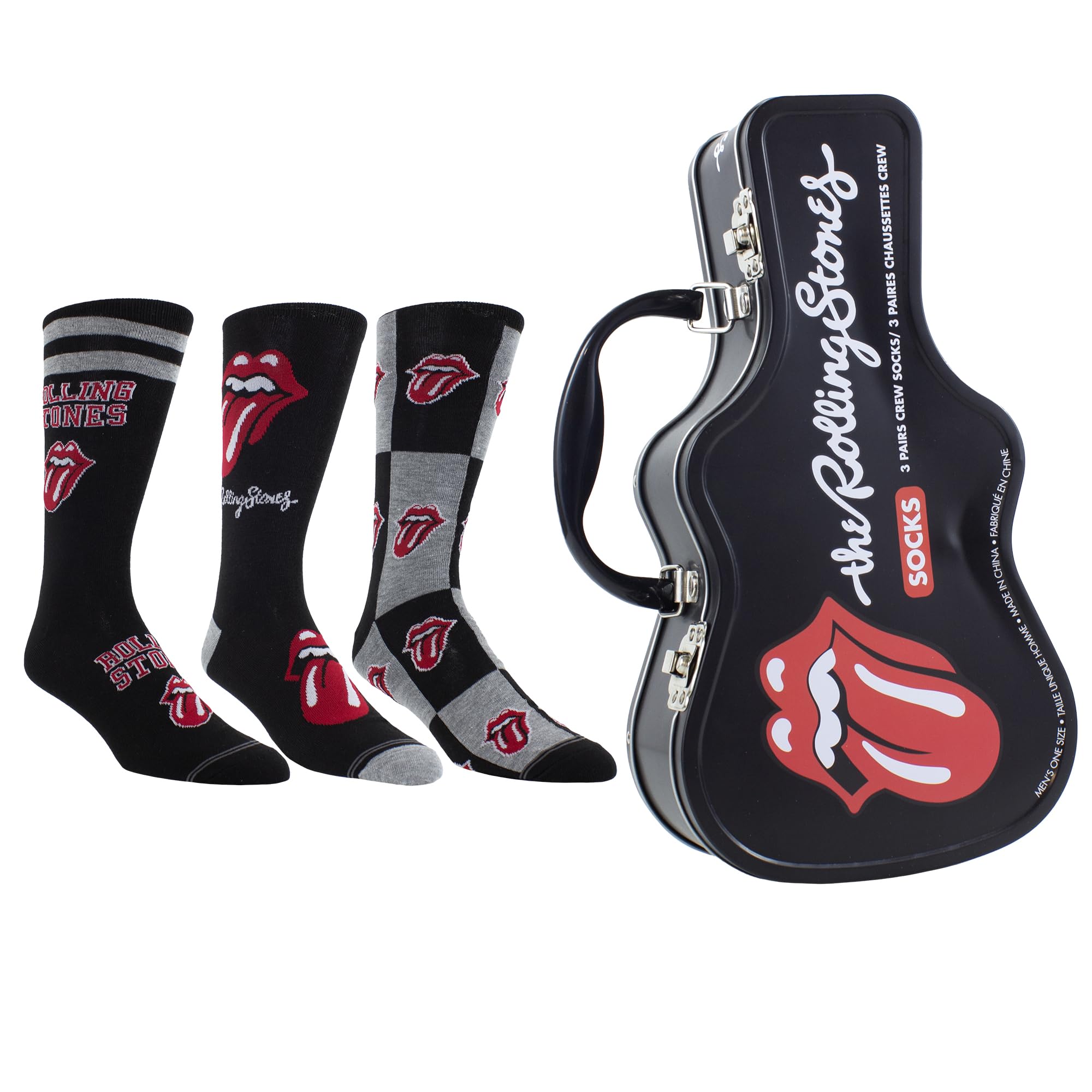 Perri's Socks Men's Black/Red/Grey - Rolling Stones Guitar Tin With 3 Pairs Of Socks