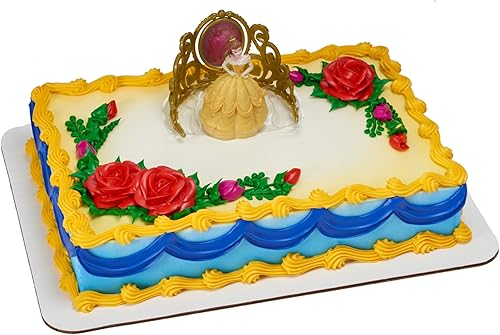 DecoSet Disney Princess Belle Beautiful As A Rose Cake Topper, juego de decoraciones de 2 piezas con figura de Bella y tiara dorada con joya