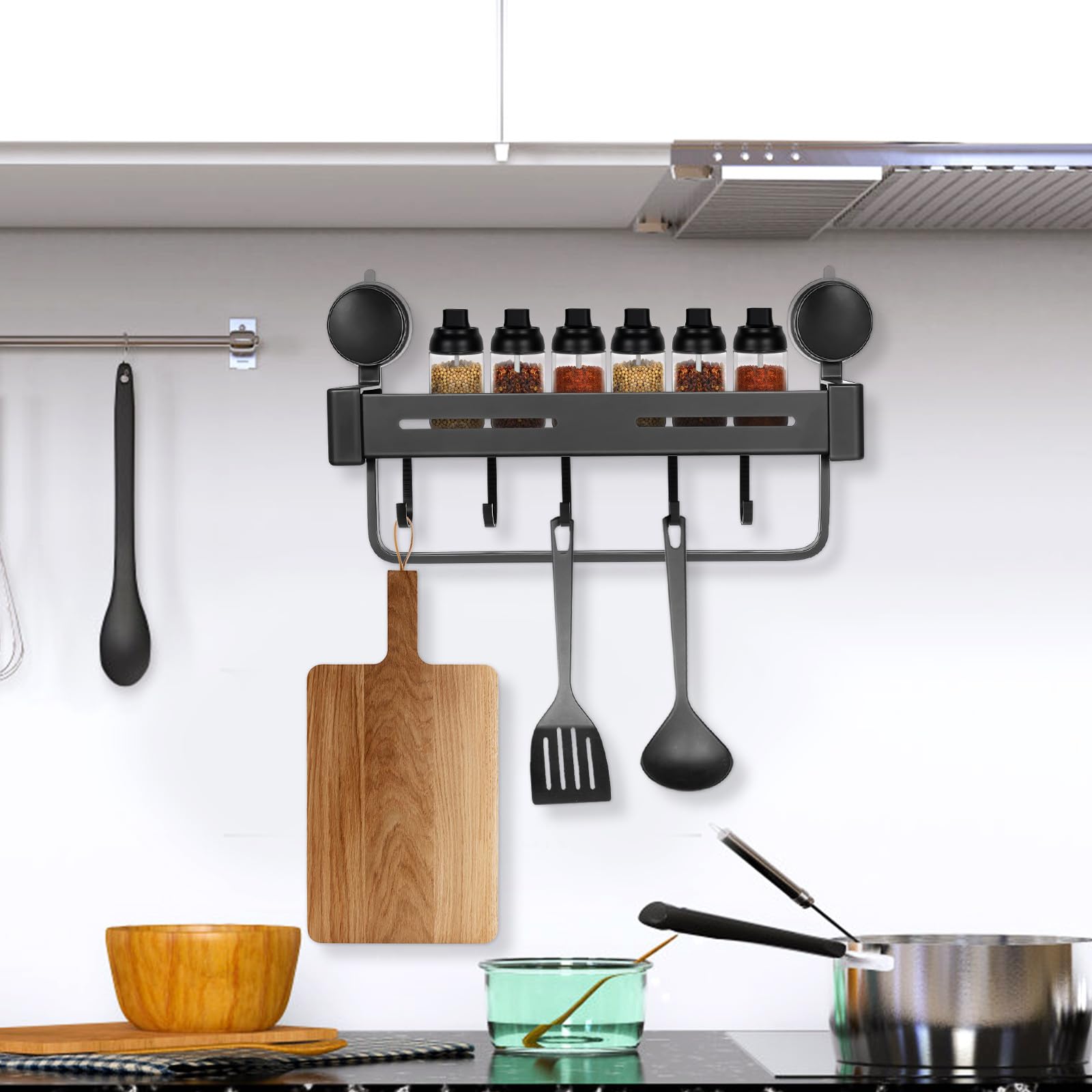 Estante de Almacenamiento de Aluminio y Plástico con Ventosa Organizador de Especias y Utensilios Ahorro de Espacio Práctico para Cocina y Despensa