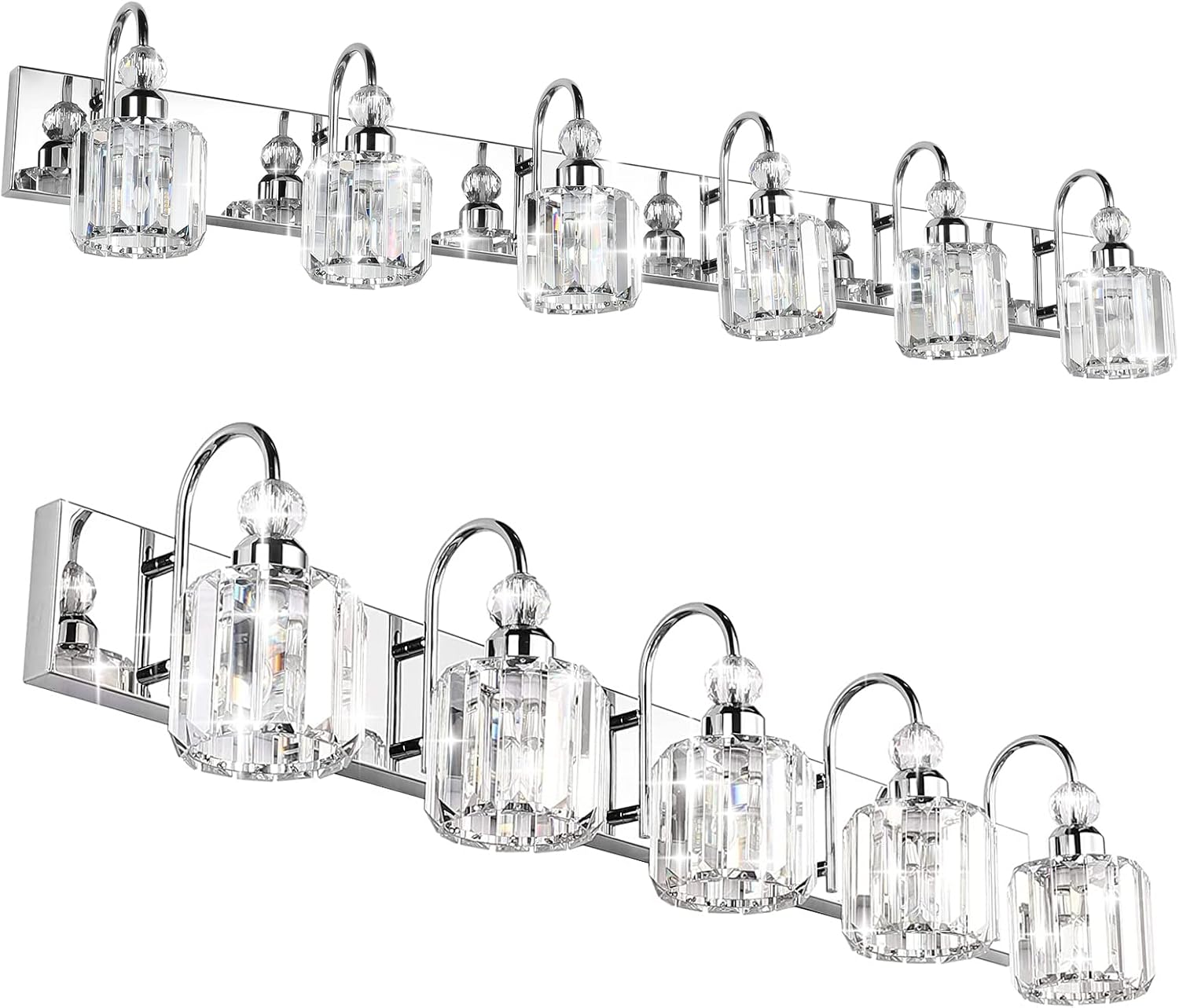 Ralbay Modern LED Crystal Bathroom Vanity Lights Stainless Steel Crystal Vanity Lights Over Mirror Modern Crystal Bathroom Vanity Lighting Fixtures