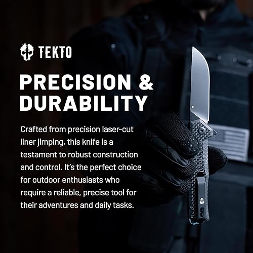 Miniatura 5 de TEKTO F1 Alpha - Cuchillo de bolsillo plegable, hoja trasera recta modificada, acero D2 recubierto de titanio, ideal para acampar y mochileros al