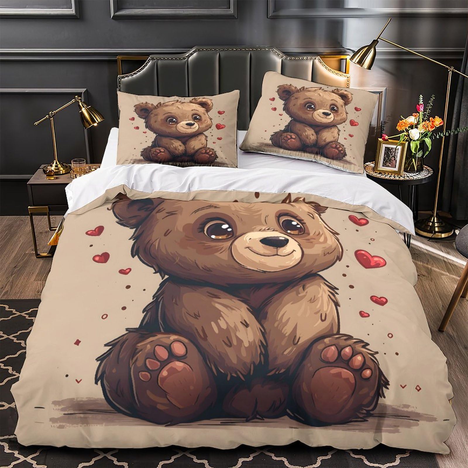Housse de couette chaton mignon 220x240 microfibre lit enfant parure de lit 3D garçon