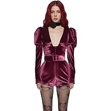 Dolls Kill Chic Manners Velvet Romper by Sugar Thrillz With Puffy Sleeves and Plunging Neckline for Vintage Glam Fashion