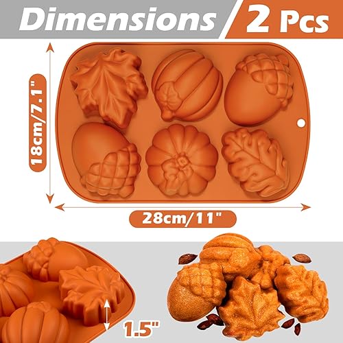 Miniatura 5 de Webake Moldes de silicona de otoño para tartas de cosecha, molde 3D de hoja de arce y bellota para golosinas de otoño, Halloween, Acción de Gracias,