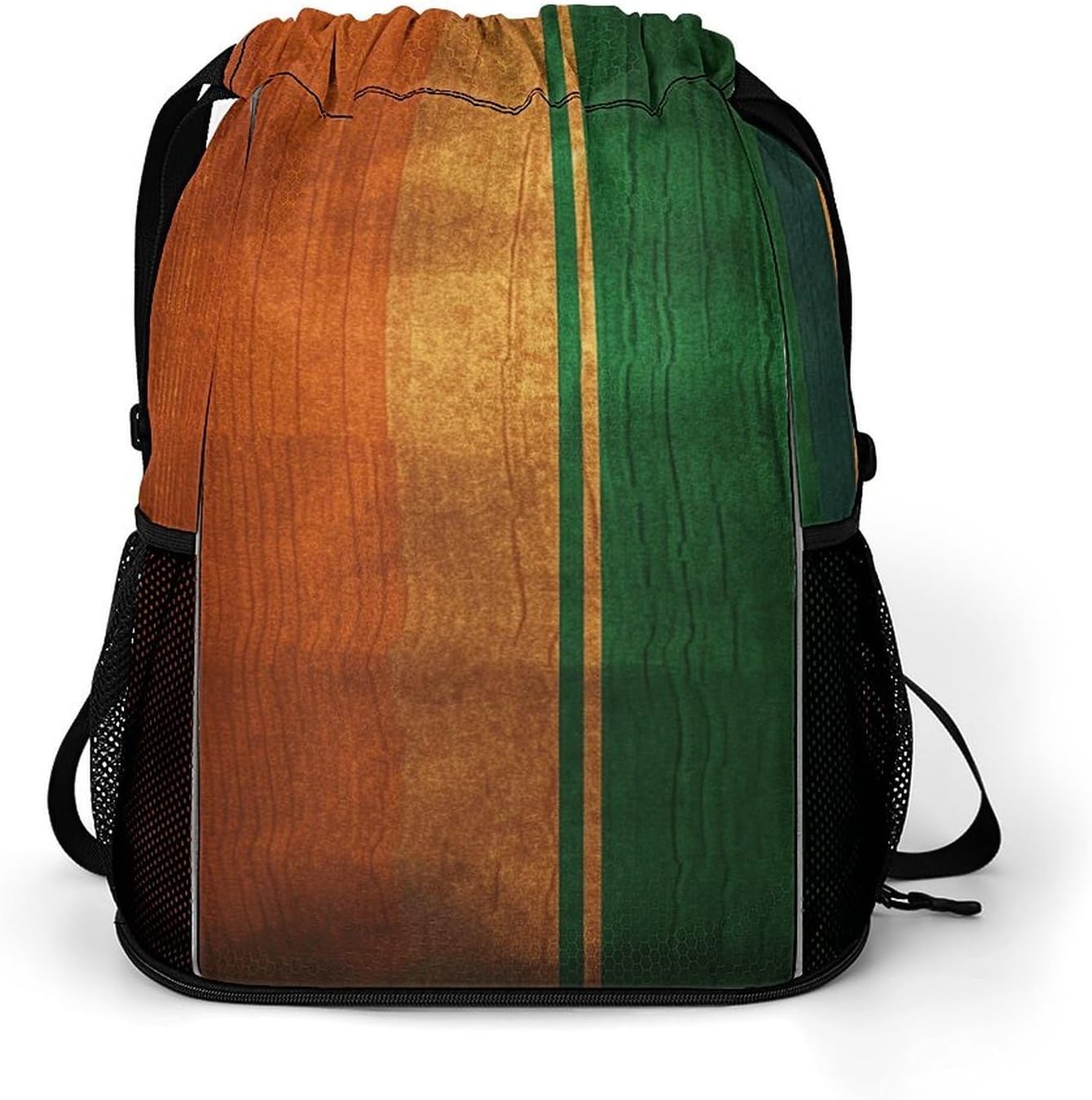 Small Gym Bag Orange And Green Pattern Printed Drawstring Gym Bag for Men Lightweight Waterproof Drawstring Backpack for Women with Shoe Compartment for Travel Tourism Work And Fitness