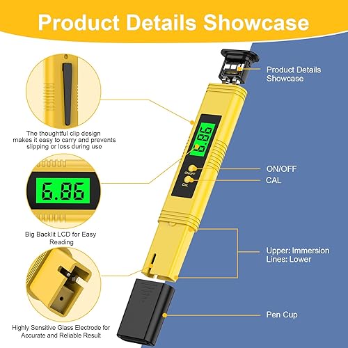 Miniatura 2 de Medidor de pH para agua 2025, probador digital de pH de alta precisión (precisión 0.01) con certificación UL y 3 polvos de calibración de pH, ideal