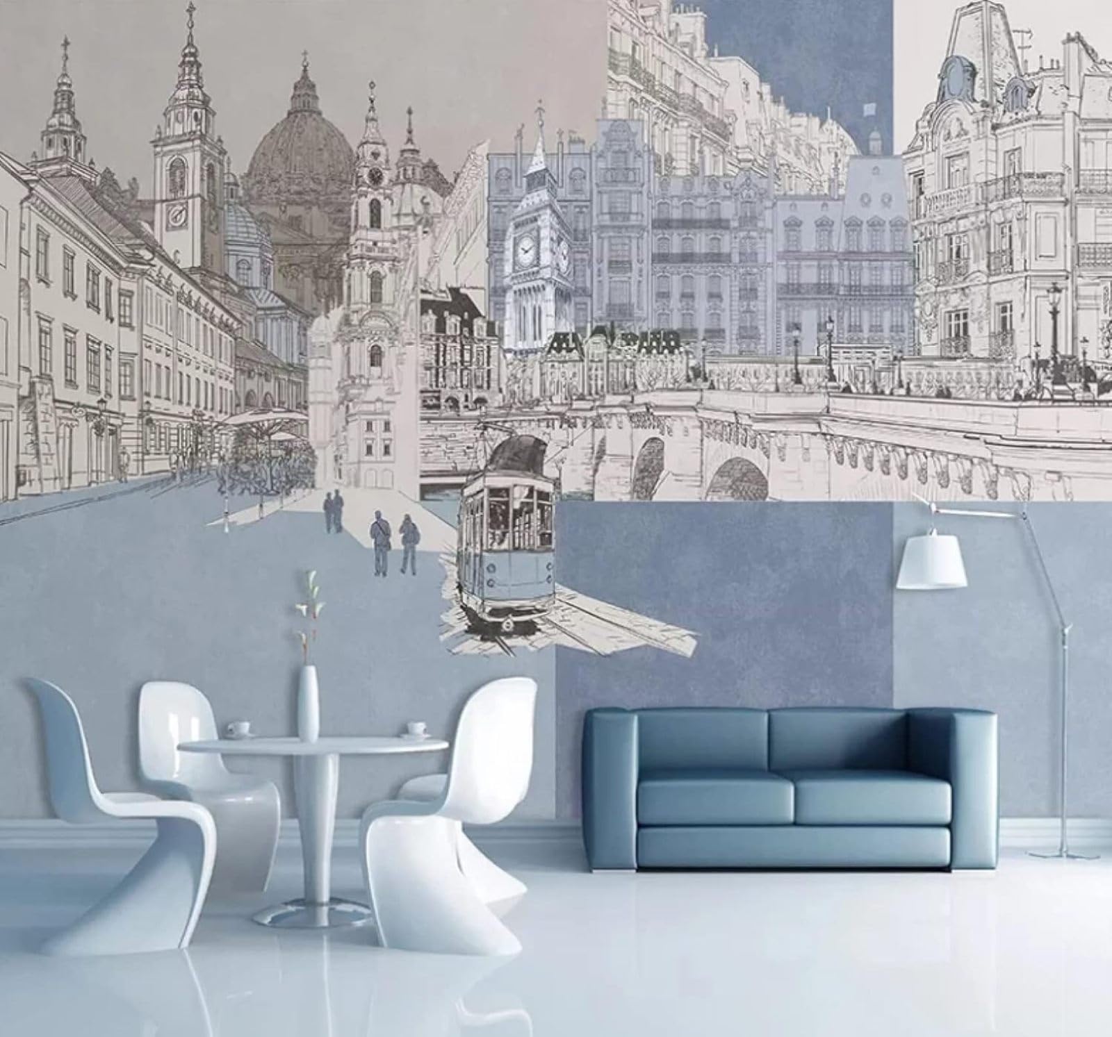 XLMING Hand Drawn Lines City Architecture Streets Scenery 3D Wallpaper Luxury Home Dining Decor Paste Sofa Living Room The Wall for Bedroom Mural-300cm×210cm