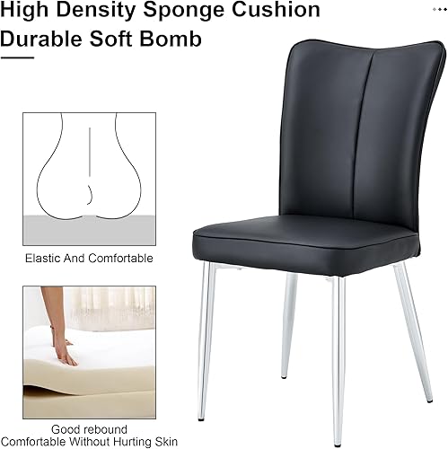 Miniatura 6 de HAIZAO Juego de 2 sillas de comedor de cuero negro, con respaldo de mariposa, modernas sillas de comedor de piel sintética de mediados de siglo,