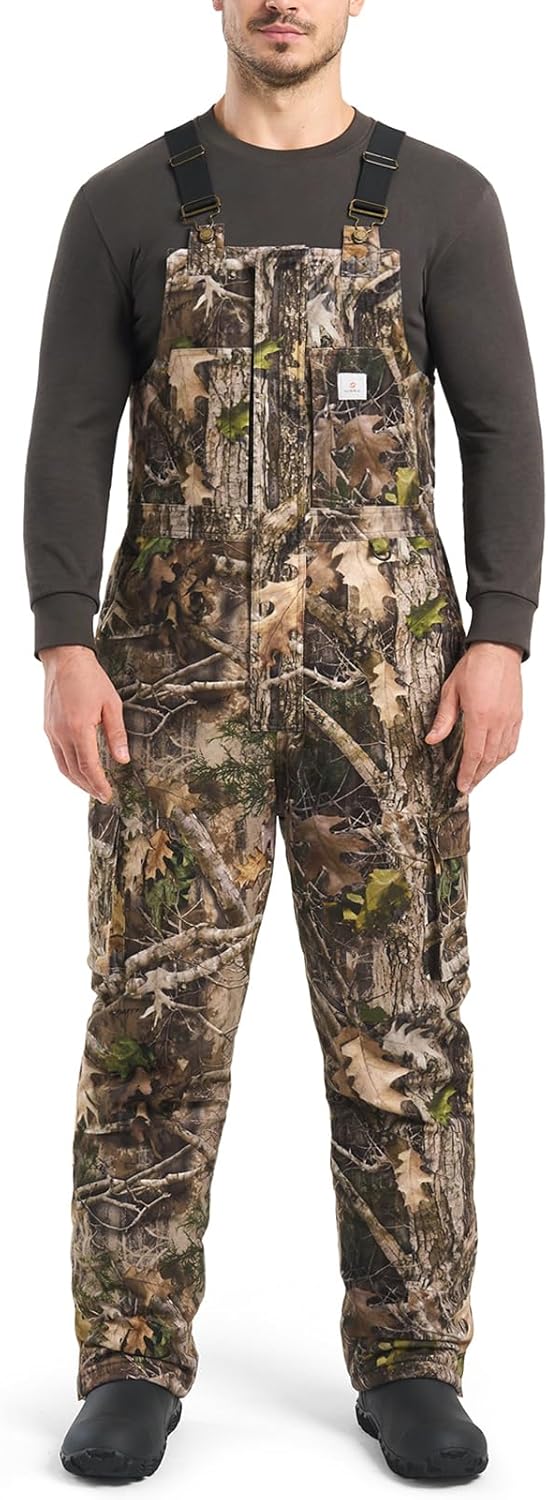HISEA Insulated Camo Overalls for Men, Winter Water Resistant Hunting Bib Overalls with Pockets for Cold Weather