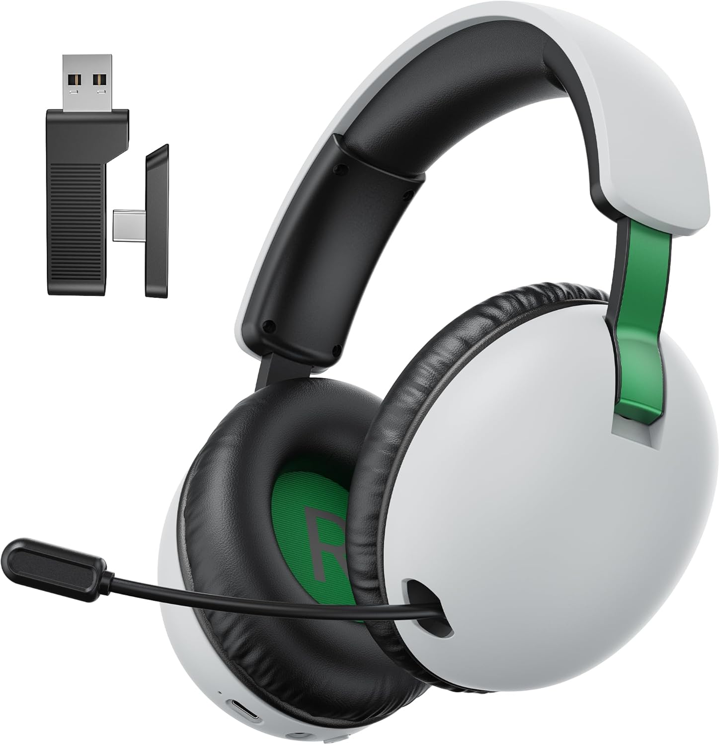 Wireless Gaming Headset for PS4 PS5 PC Casque Gaming Sans Fil 2.4GHz USB & Type-C Bluetooth Gaming Headphones with Microphone(White Green)