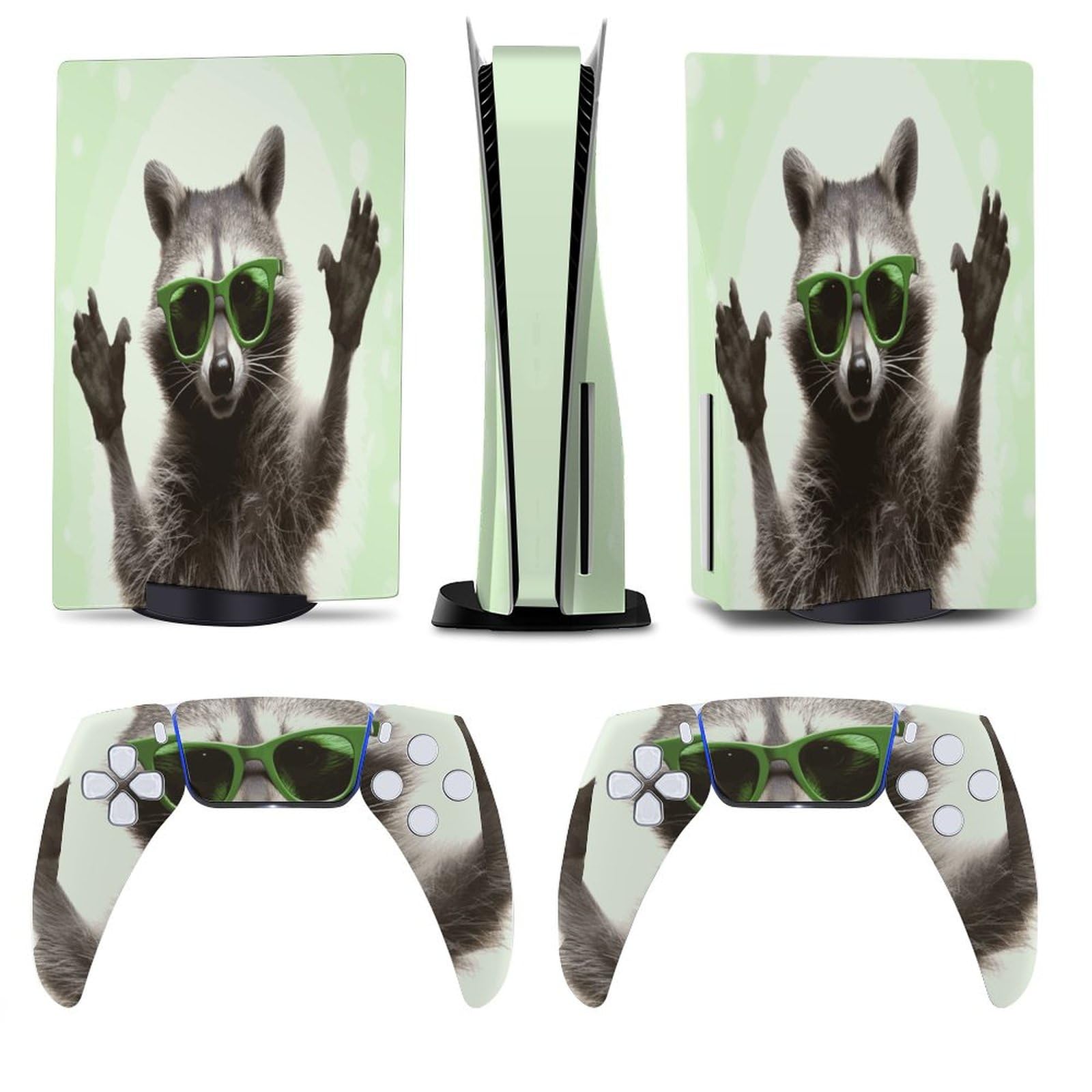 Funny Raccoon Green Sunglasses for Model 5 Skin Console and Controller Accessories Cover Skins Anime Vinyl Cover Sticker
