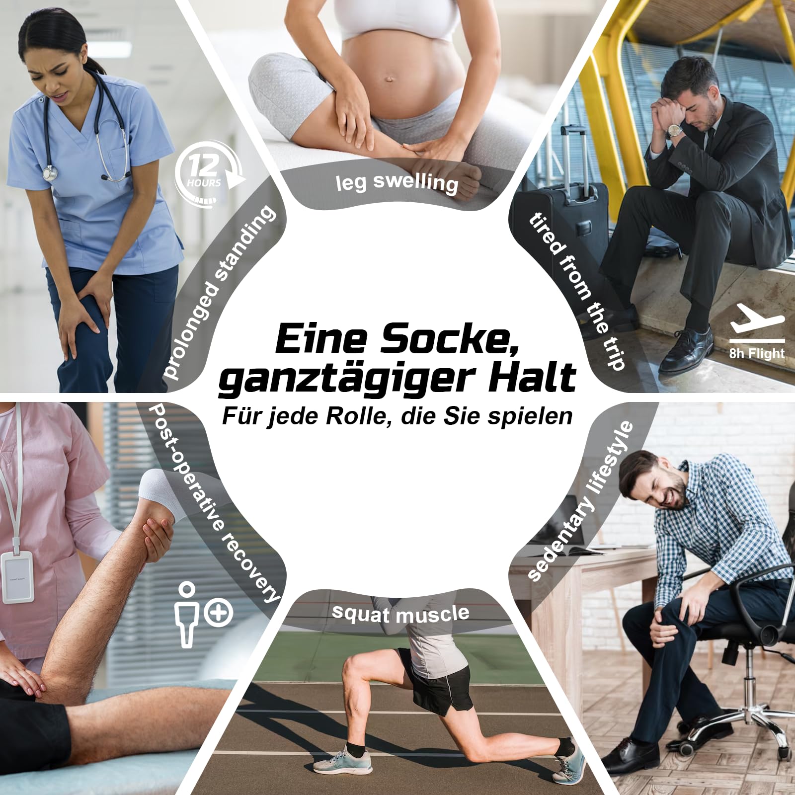 PRAOAHEI 2 pares de calcetines de compresión, calcetines de compresión, calcetines de trombosis, 20-30 mmhg, calcetines de apoyo para hombre y mujer, para deportes, ciclismo, viajes, embarazo, vuelo,