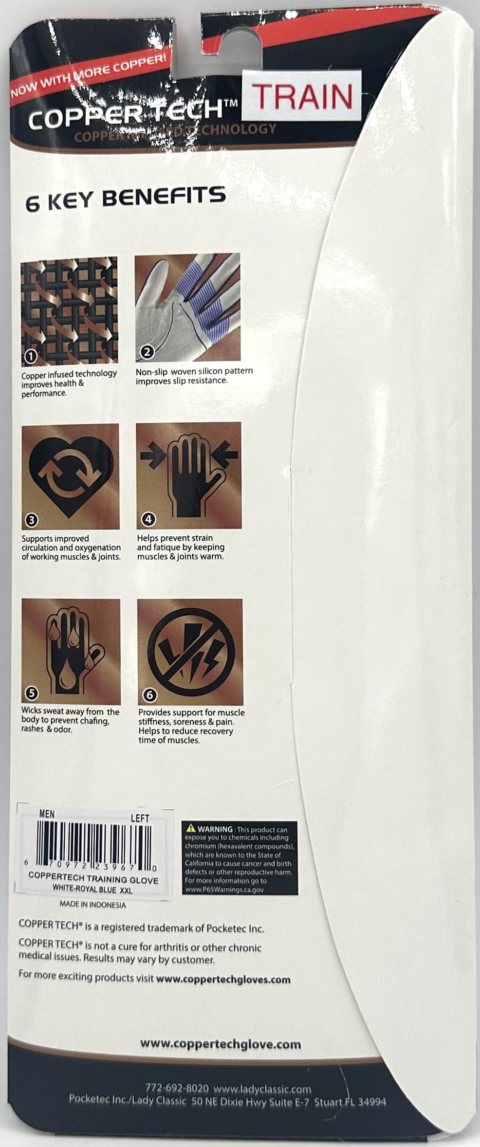 Copper Tech Golf Grip Training Gloves Men's Left OR Right Hand White/Royal Blue with Ball Marker (XX-Large, Left)