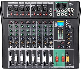 8 Channel Audio Mixer Console-Bluetooth USB Recording Studio Mixer with Reverb FX | 48V Phantom Power & MP3 Player | for Live DJ Karaoke