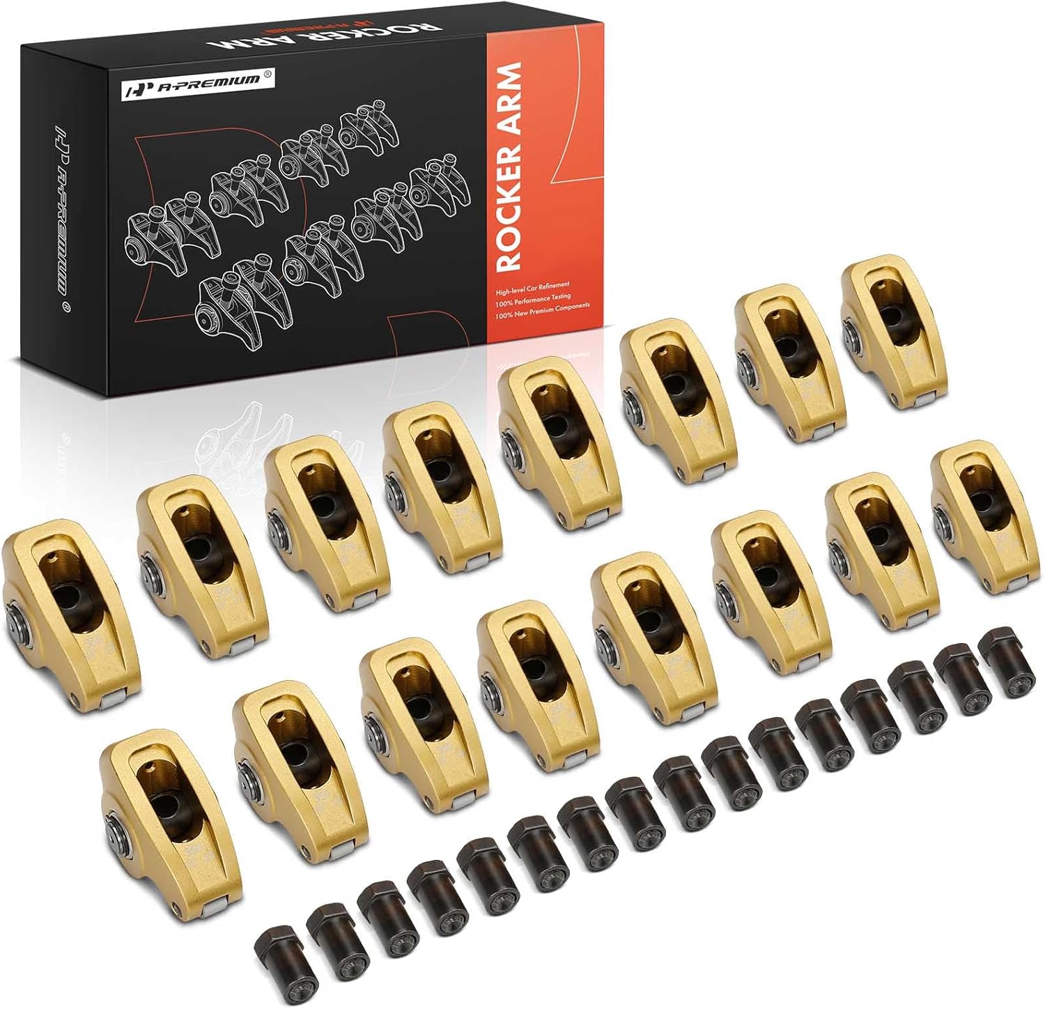A-Premium 16Pcs Aluminum Engine Roller Rocker Arms with Needle Bearings Compatible with Chevy SBC(Small Block) 350, 1.5 Ratio, 3/8" Studs