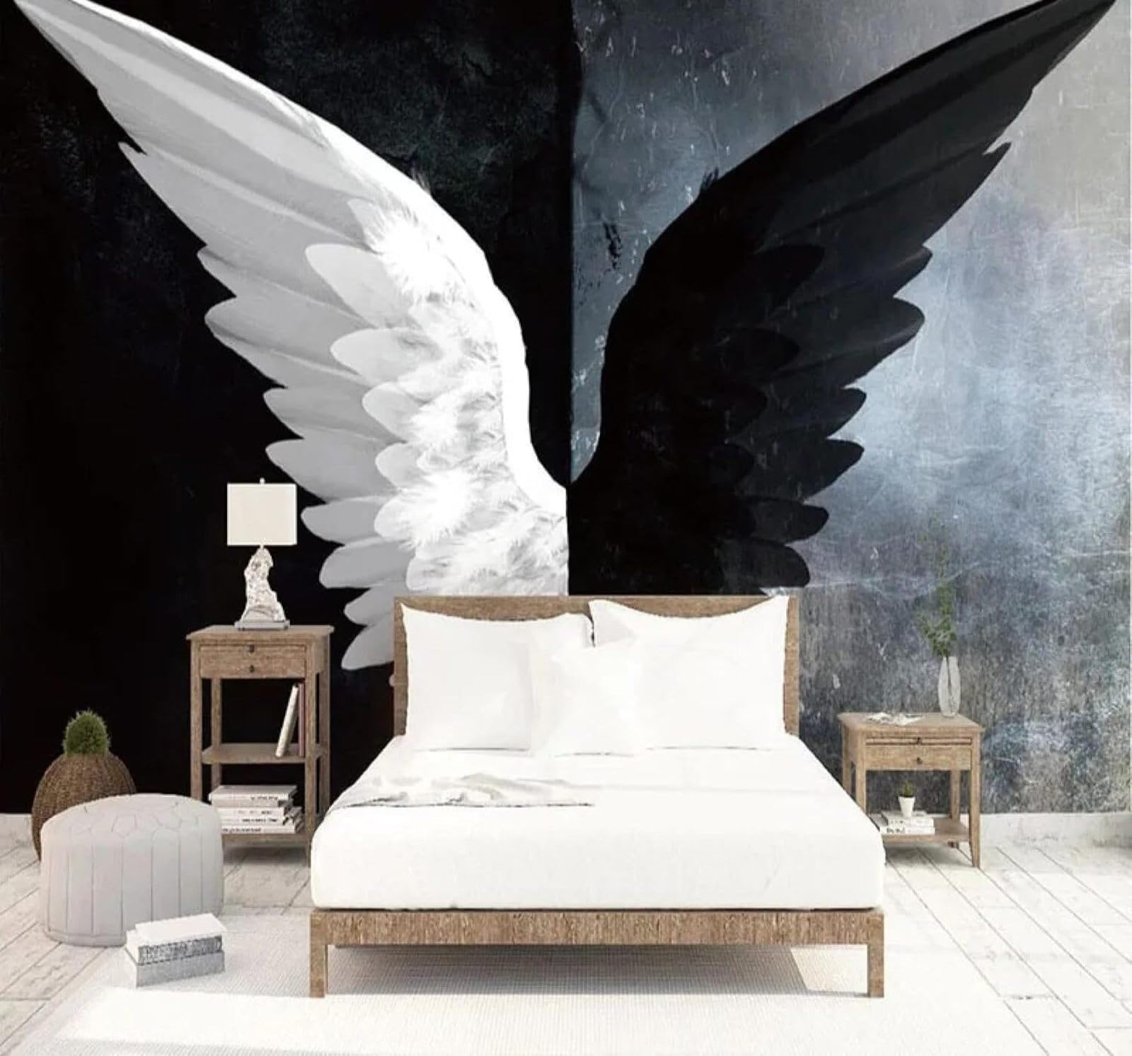 Xlming 300Cm×210Cm(B×H) Creative Black And White Angel Wings Unique 3D Wallpaper Luxury Home Dining Decor Paste Sofa Living Room The Wall For Bedroom Mural-300Cm×210Cm