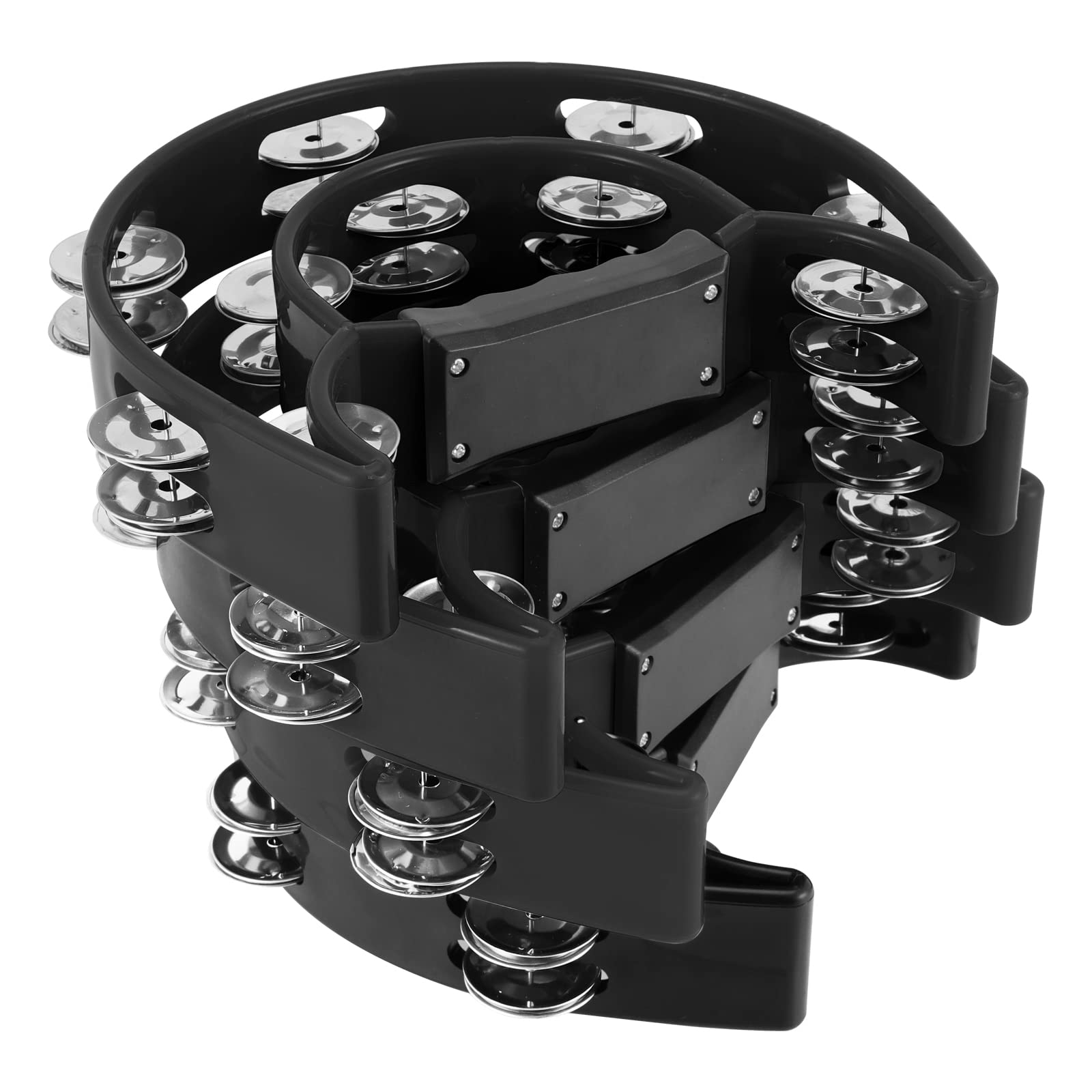 4 Stück Tambourine Schwarz, Plastik Zweireihiges Jingles Tamburin Percussion Instrument mit 40 Schellen, Hand Tamburin Halbmond für Party Unterhaltung