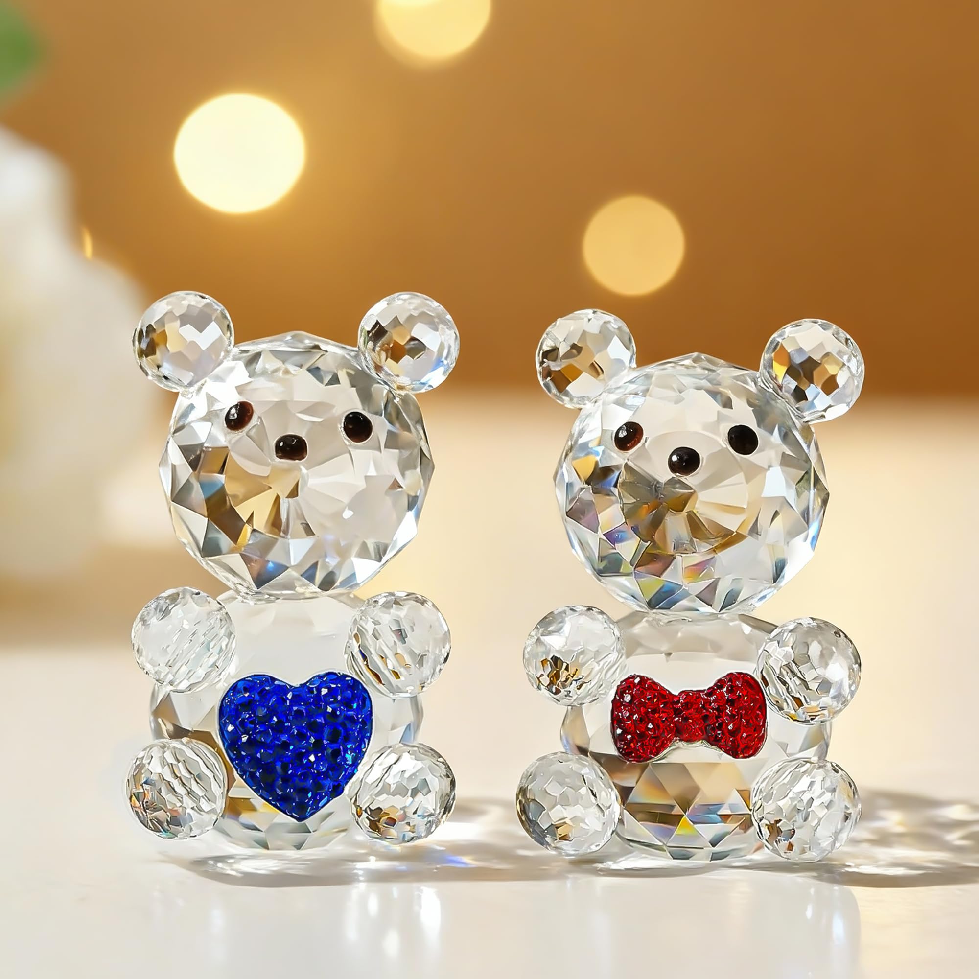 H&D HYALINE & DORA 2pcs Crystal Baby Bear Figurine Collection Animal Paperweight Table Centerpiece