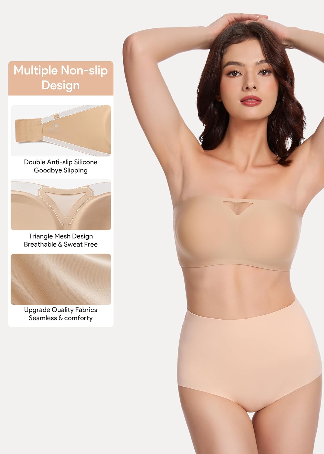 HBselect Strapless Bras for Women Seamless Non-Slip Silicone Padded Bandeau Bra Comfort Wireless Tube Top Bralette - Image 4