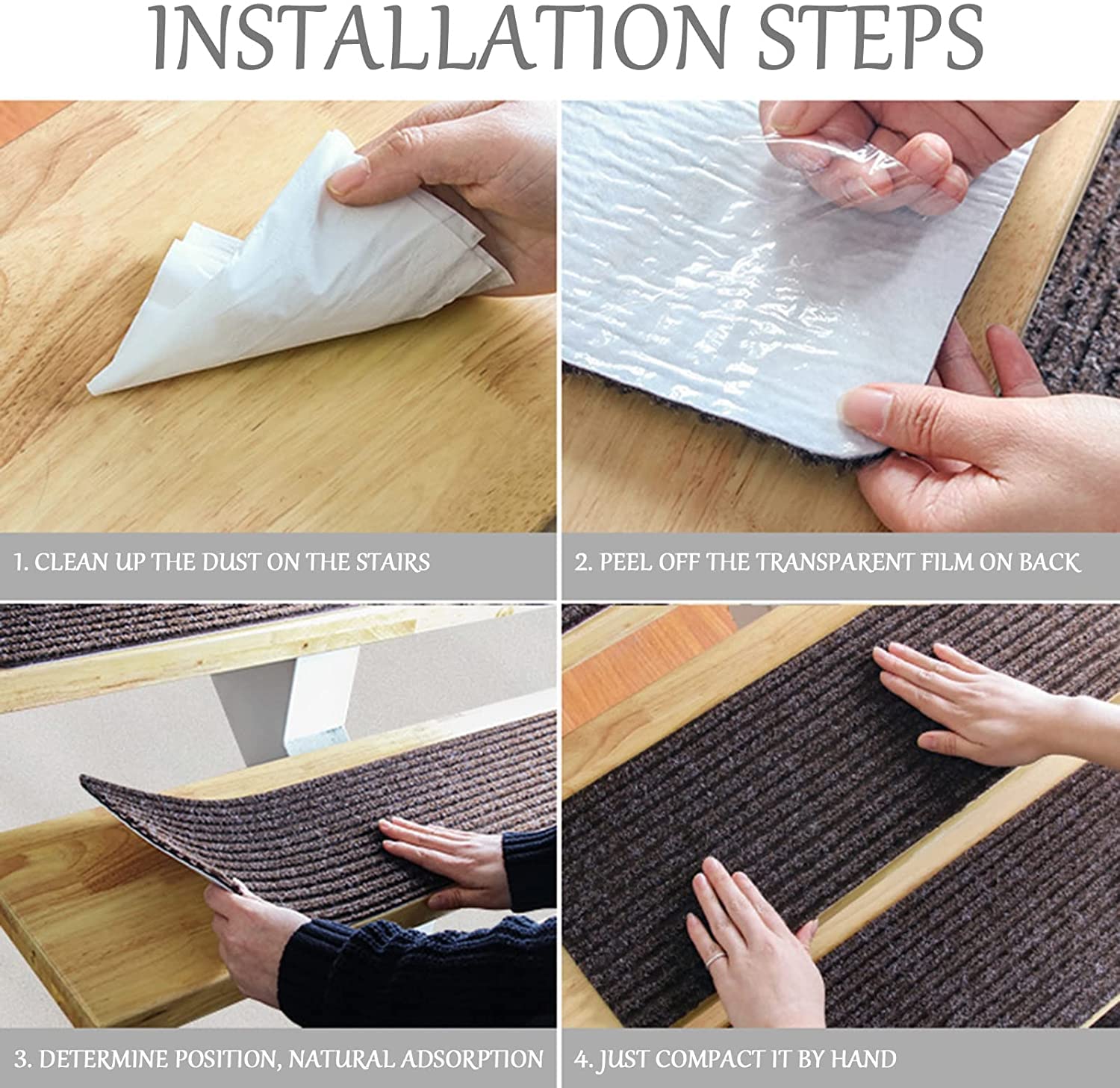 MyrRhe Tapis de sécurité Autocollants antidérapants pour escaliers – Tapis antidérapant Durable et Facile à Installer, Beige, Lot de 15