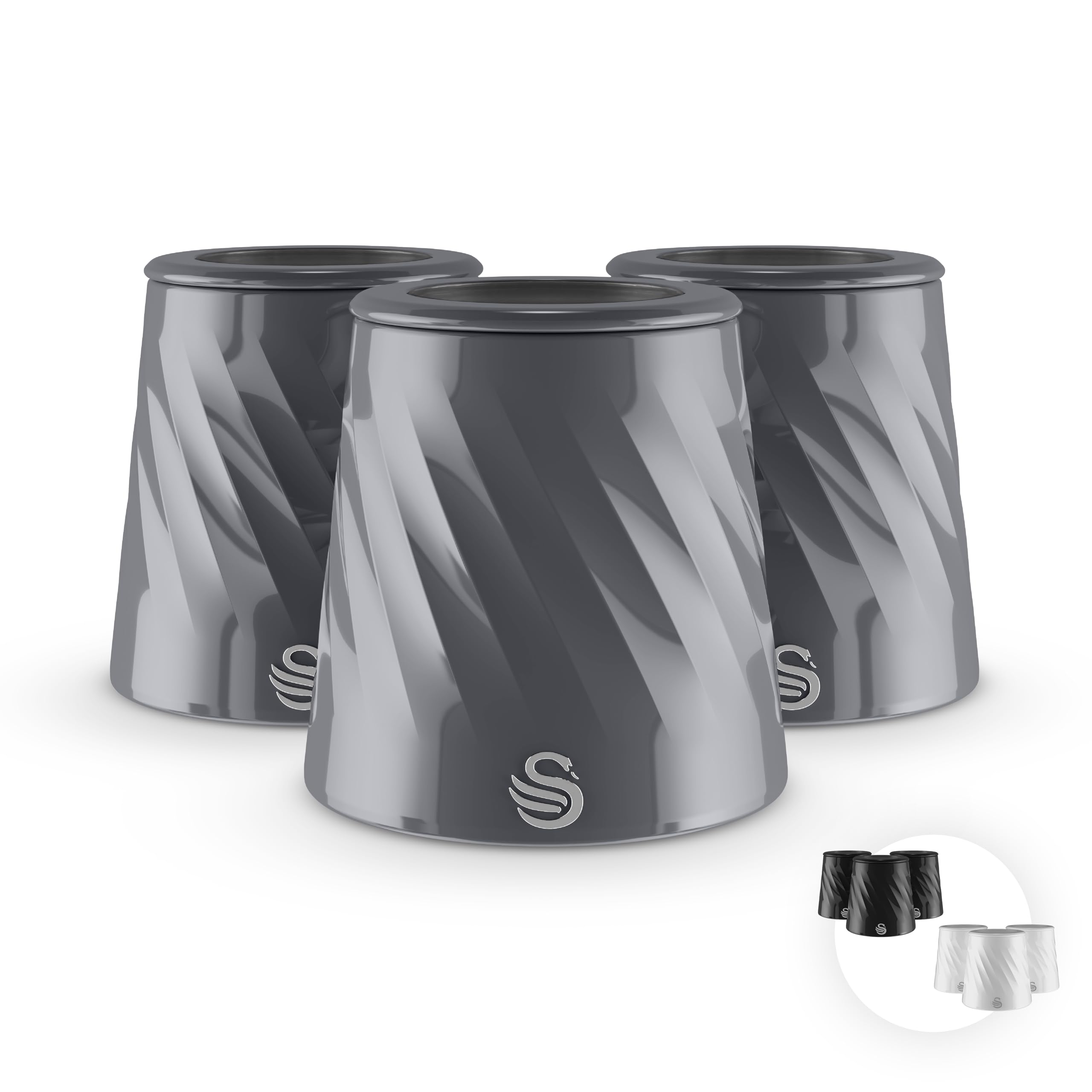 Swan Grey Windsor Set Of 3 Canisters For Tea, Coffee And Sugar, Durable Iron Body Wipes Clean And Resists Scuffs, Viewing Lid, Each Canister Is 1.3L, Swka18538gry