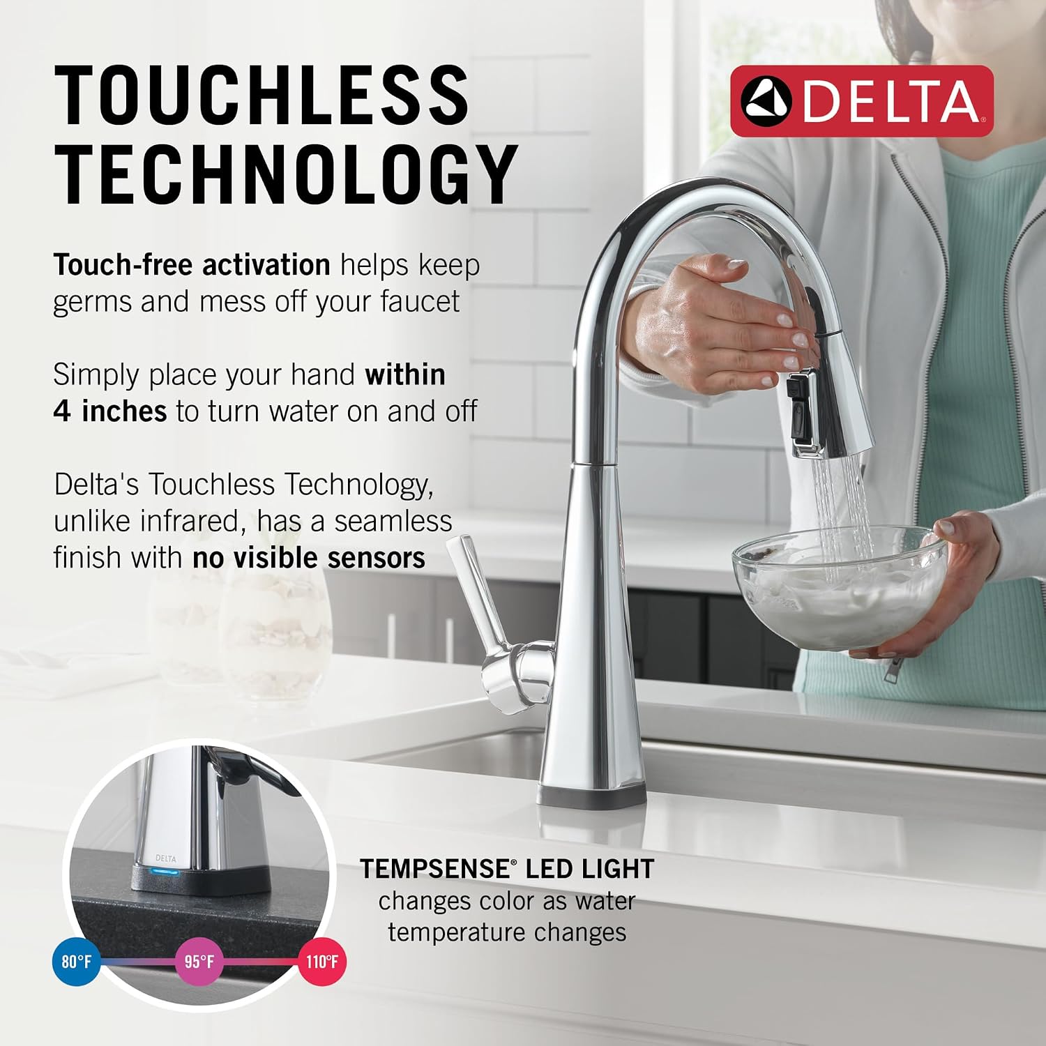 delta lenta touchless kitchen faucet with touch technology, chrome kitchen sink faucet with pull down sprayer, single hole, chrome 19802tlz-dst chrome touchless activation