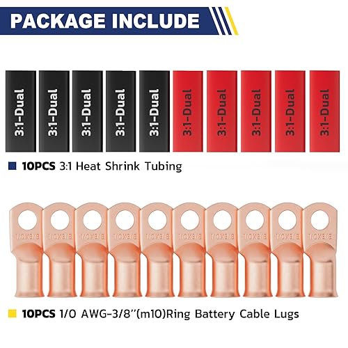 Miniatura 4 de haisstronica 10 terminales de cable de batería de 10 AWG - 38 pulgadas (M10), terminales de alambre de cobre resistentes con 10 tubos