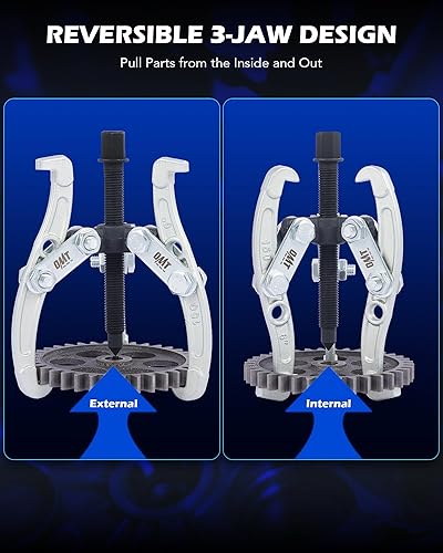 Miniatura 11 de Orion Motor Tech Juego de extractor de engranajes, 3, 4, 6, 8 pulgadas, 3 mandíbulas, kit para extracción de rodamientos de poleas, extractor