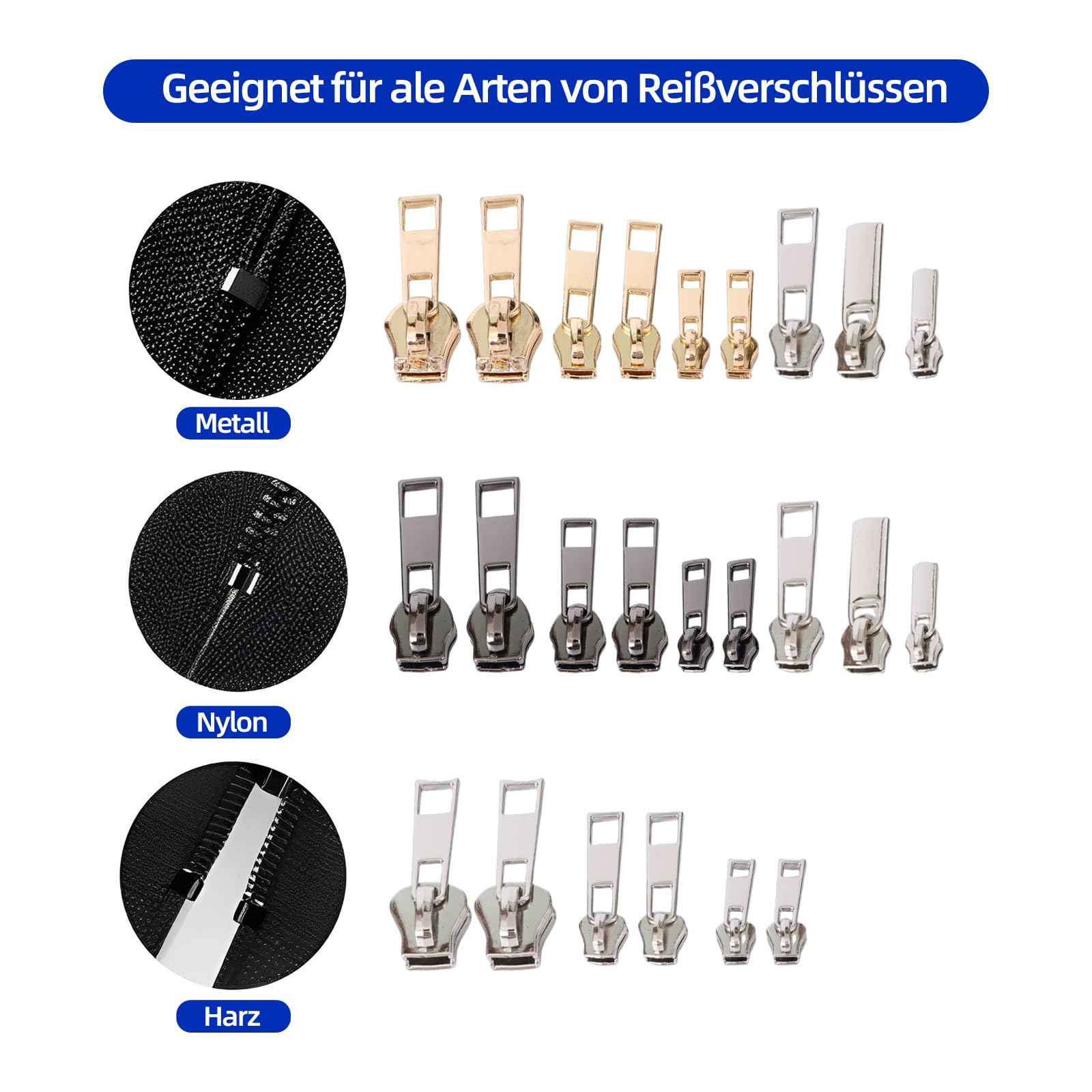 vgggrd 6 Pezzi Tiretti per Cerniere Staccabili, Linguette in Metallo per Riparazione Zip per Cursore Cerniera Lampo di Giacca, Valigia, Zaino, Jeans, Accessori per Cucito (Nero