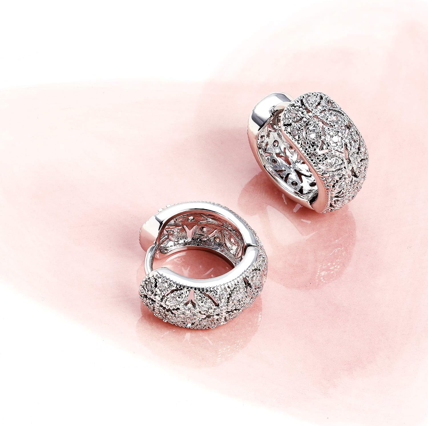 Holiday Bridal Micro Pave CZ Inside Out Wide Rectangle Criss Cross Huggie Hoop Earrings For Women Wedding Prom Formal Party Yellow 14K Gold Silver Plated Hinge Style - Image 7