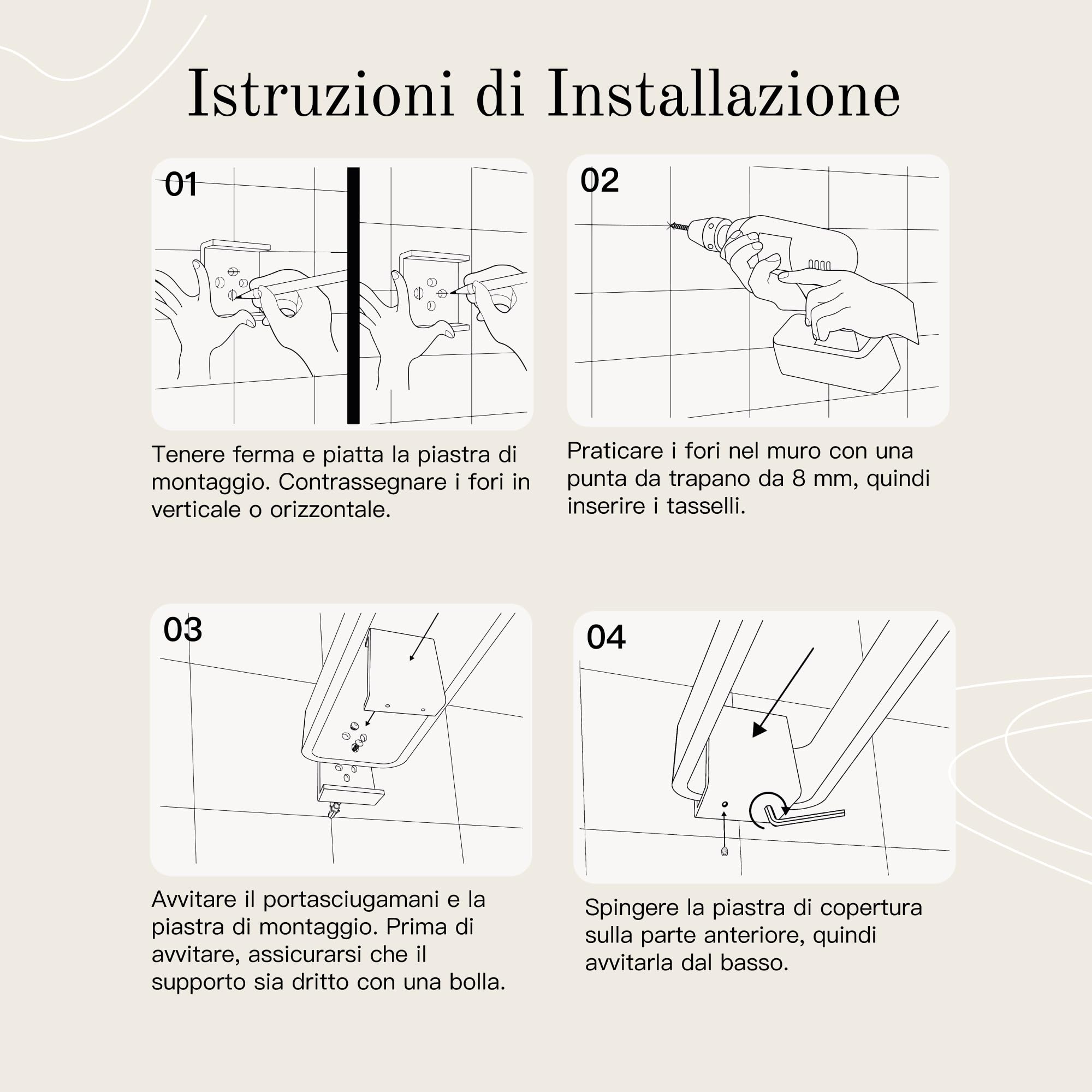 Porta asciugamani bagno da parete 2 barre 42 cm grigio Design Amburgo