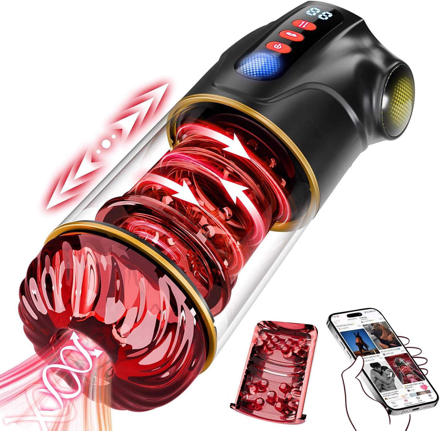 Product image of Masturbieren für Männer Sex Spielzeug für die Männer - 3 in 1 APP Masturbator 9 Teleskopfunktion & Rotierend & Saugen mit LCD-Display Blowjob Taschenmuschi Sex Toyset für Man Penispumpe Rot - Schwarz