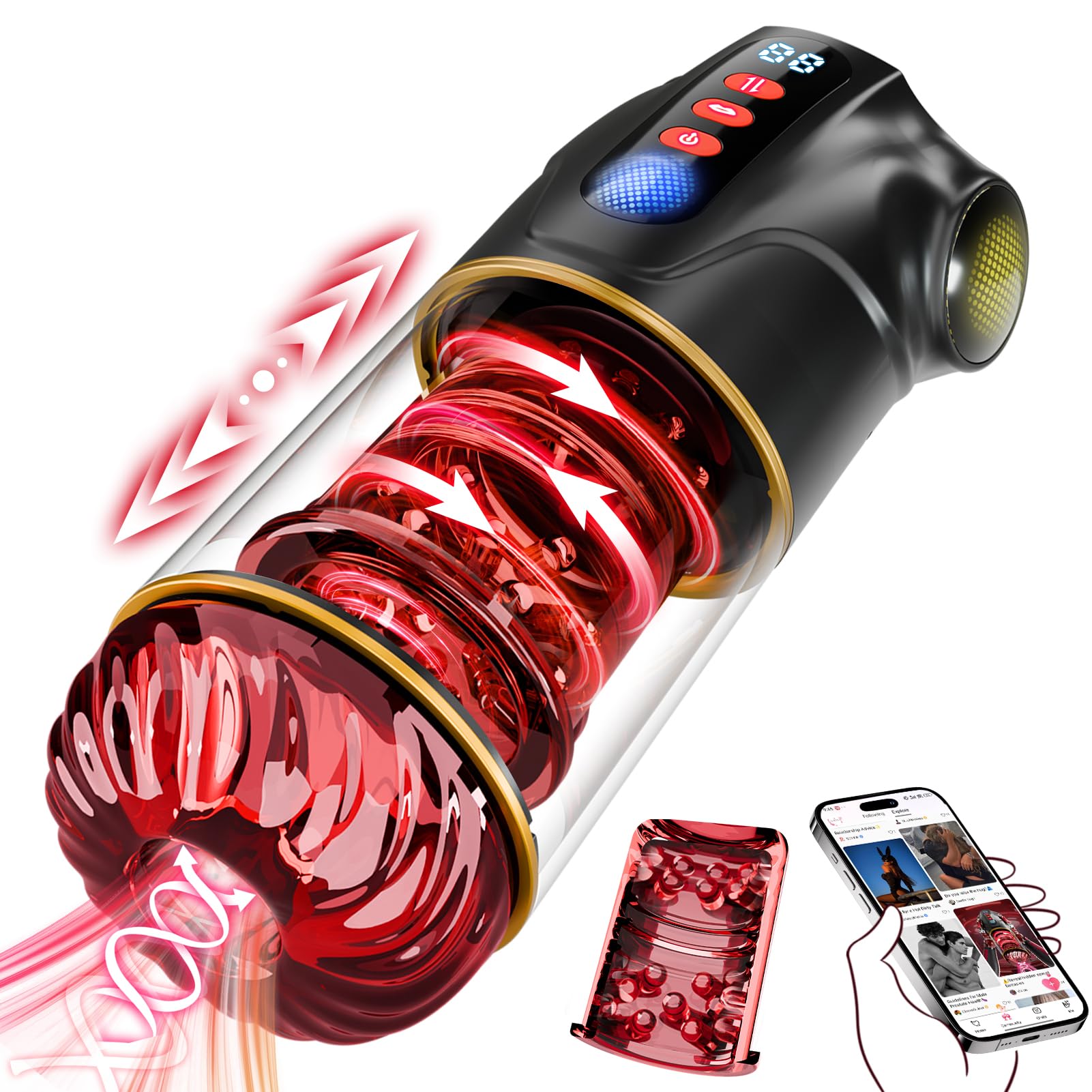 Masturbieren für Männer 9 Teleskop 9 Rotierend 9 Saugen Masturbator mit LCD-Display, Sex Spielzeug für die Männer Vibratorensets, KI Masturbatoren Taschenmuschi Penis Eichel Stimulator Sex Toys