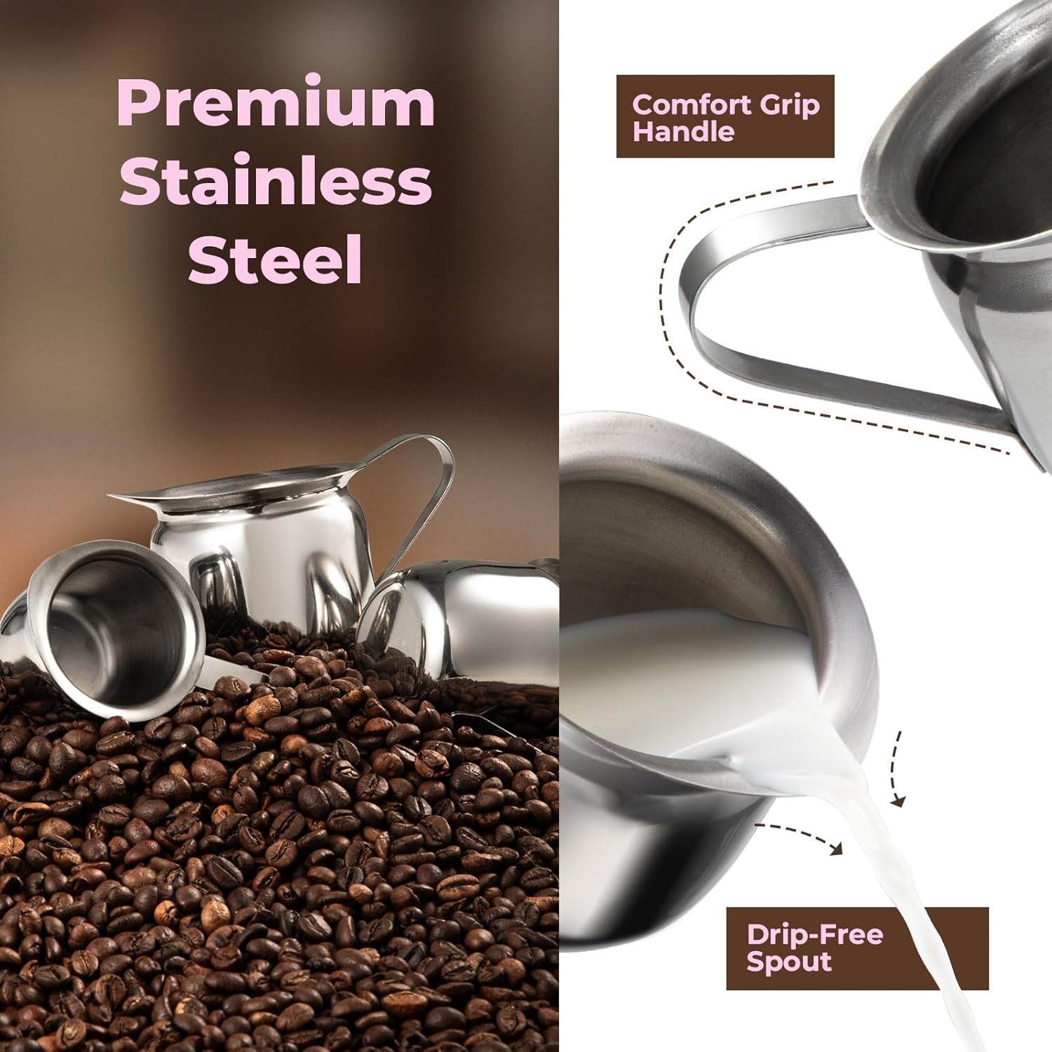 Fit Meal Prep [12 Pack] 8 oz Creamer Pitcher - Stainless Steel Bell Creamers, Mini Cup Container for Serving Milk, Coffee Cream, Salad Dressing, Maple Syrup, Espresso Machine for Restaurant, Cafes