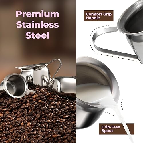 Miniatura 3 de Fit Meal Prep Paquete de 6 Jarra de crema de 3 onzas, cremas de campana de acero inoxidable, mini recipiente para servir leche, crema de café,