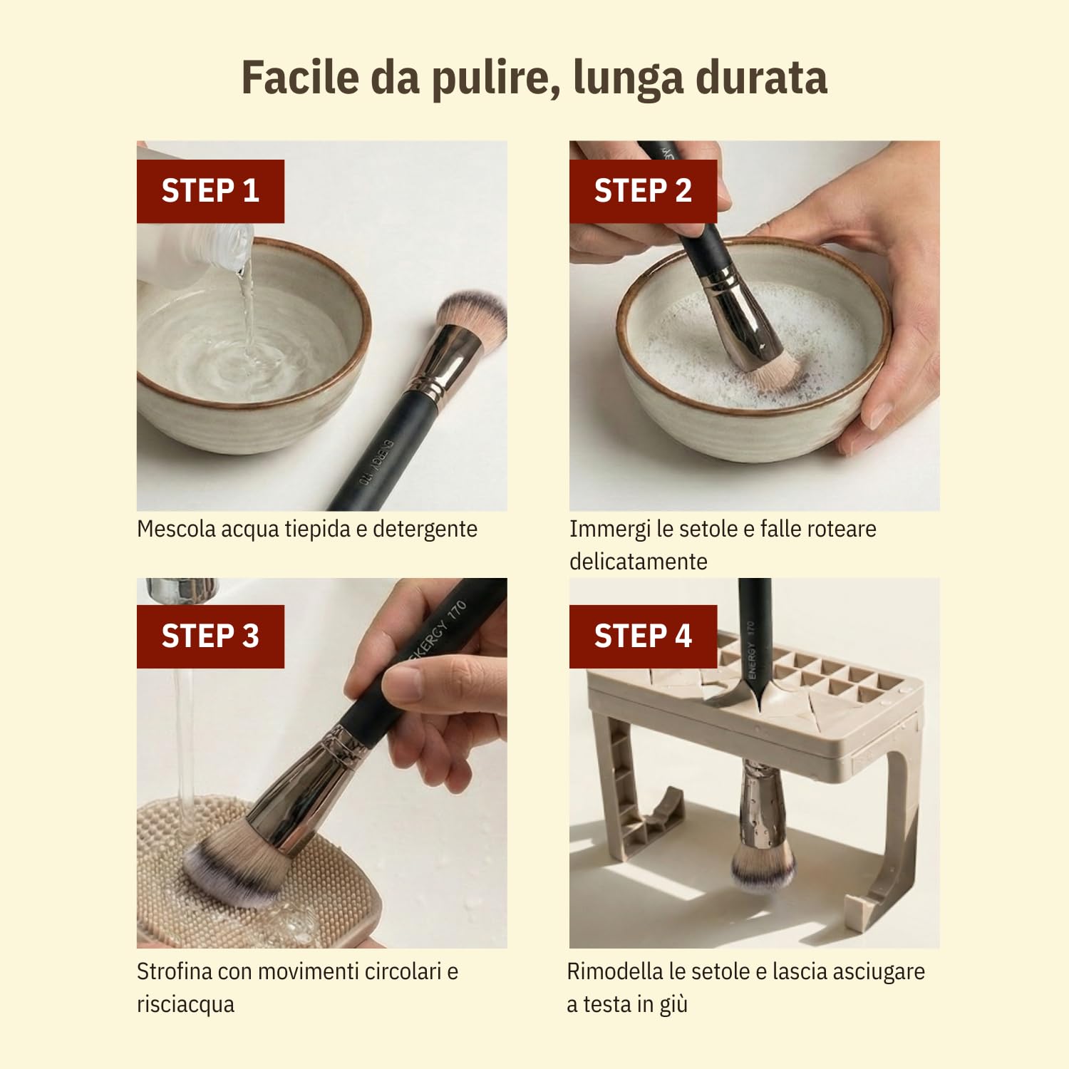 ENERGY 370S Pennello Correttore Piccolo per Copertura Mirata & Occhiaie – Pennello Trucco di Precisione con Setole Sintetiche Vegane