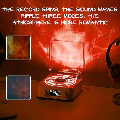 Miniatura 2 de The Waves - Reproductor de vinilo con Bluetooth con 3 luces ambientales ajustables, reproductor de discos portátil altavoz de vinilo rosa con ruido