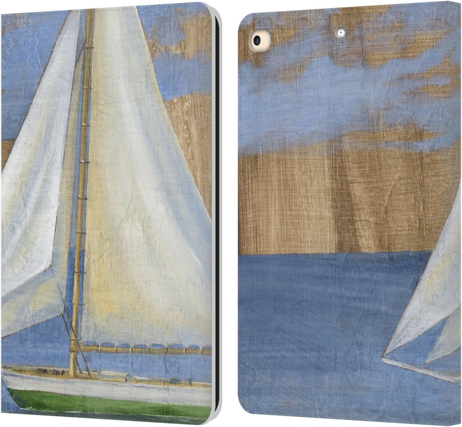 Head Case Designs Officially Licensed Paul Brent Serene Sailboat II Gold Ocean Leather Wallet Case Compatible with Apple iPad Air 2 (2014)