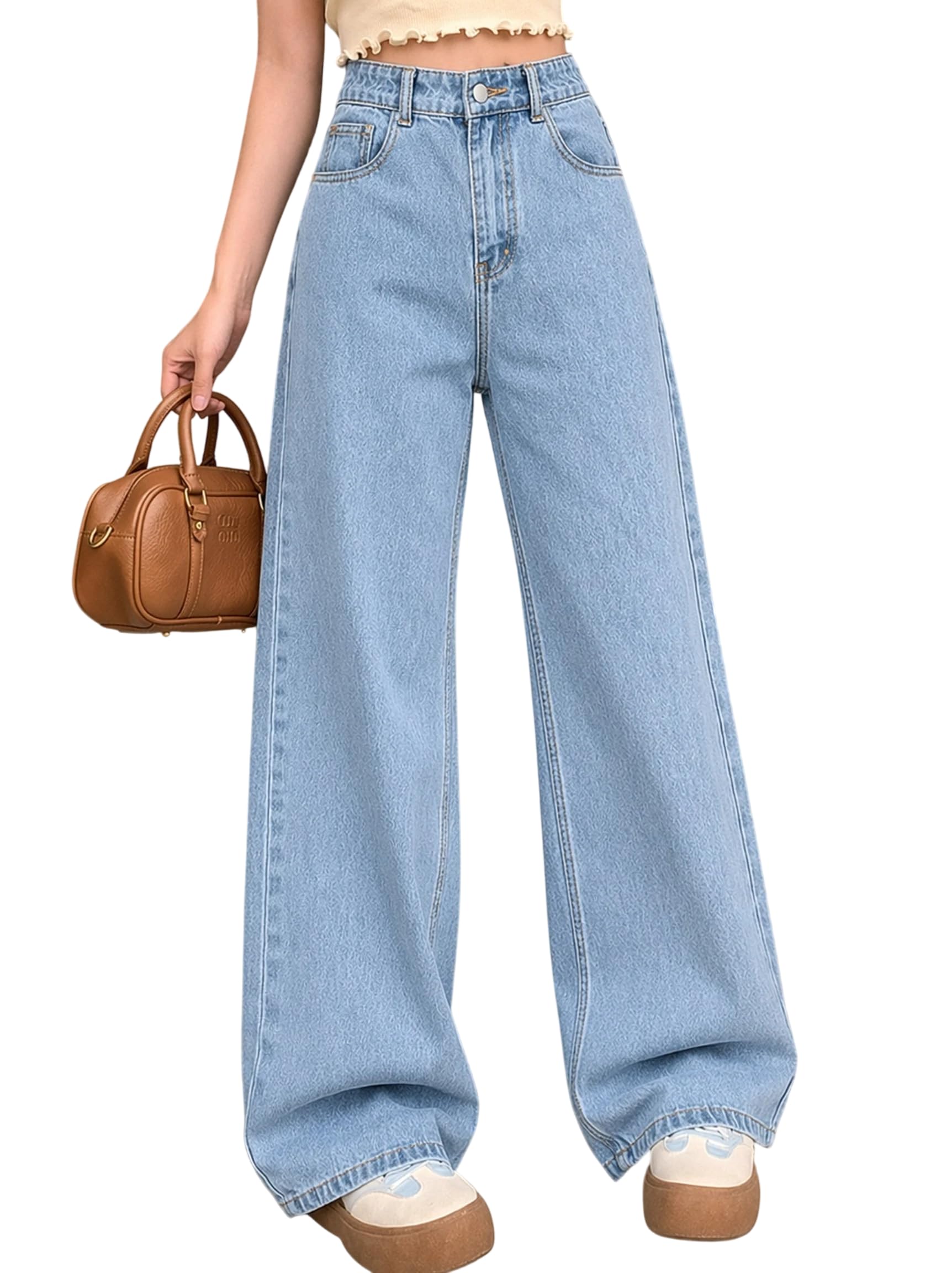 Women’s Wide Leg Denim Jeans | Loose Fit High Rise Baggy Style Jeans for Women-image-37