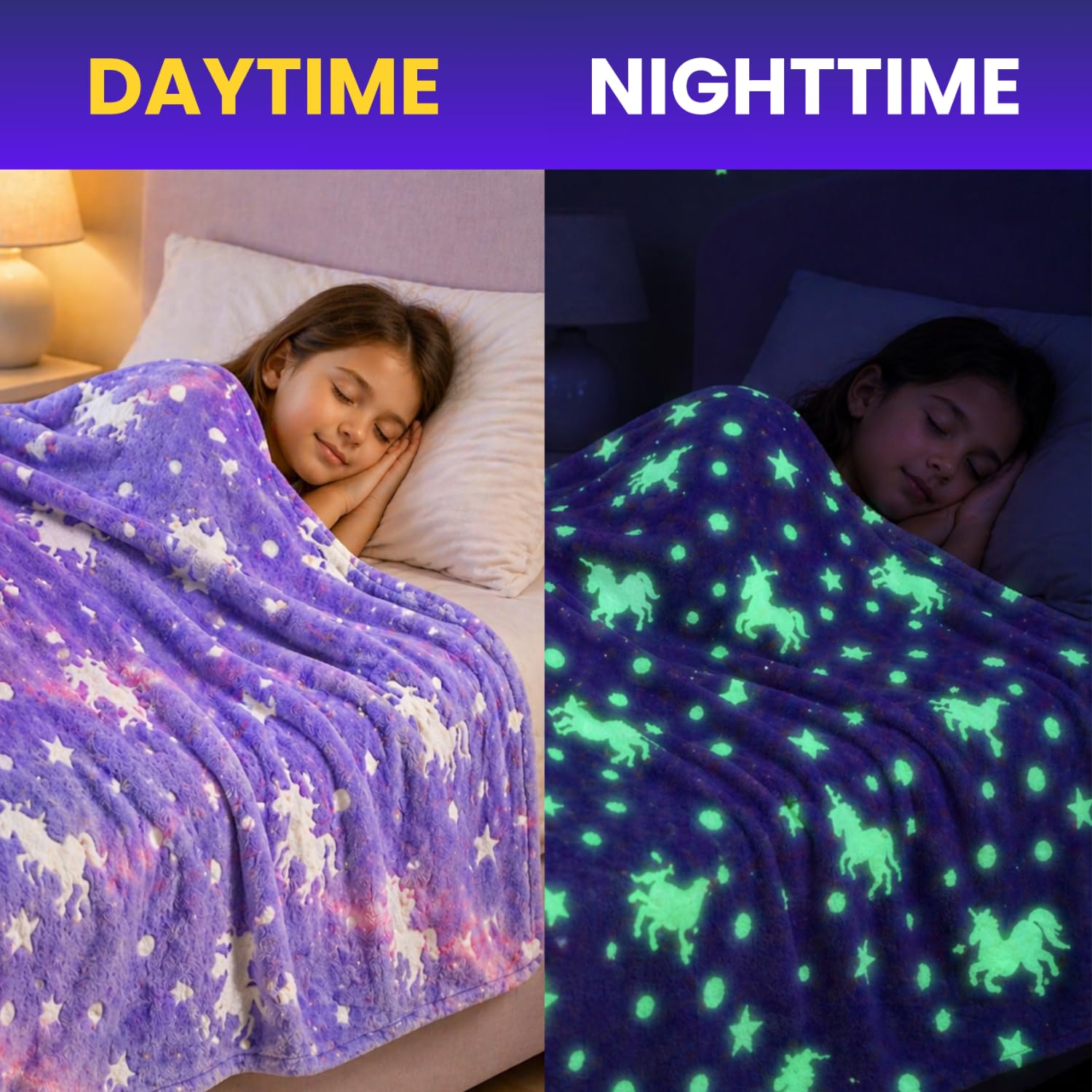 Glow in the Dark Kids Blanket - Magical Unicorn Design -6