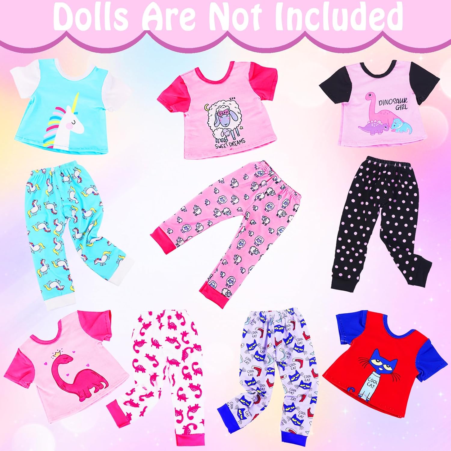 UNICORN ELEMENT 5 Set Baby Doll Clothes for 14-18 Inch Dolls，14-16 Inch Doll Accessories with Short Sleeves for New Born Baby Dolls（No Doll）