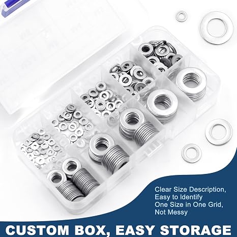 360 Pcs Flat Washer, Stainless Steel Washers for Bolts, 8 Sizes Metal Washers for Screws M2-M10, Home Automotive Shop Factories Repair Construction