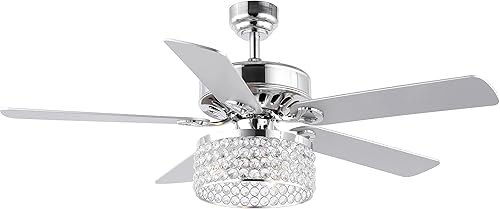 JONATHAN Y JYL9709A Kristie - Ventilador de techo LED moderno con 3 luces de cristal y metal, con control remoto, glamuroso, transitorio,