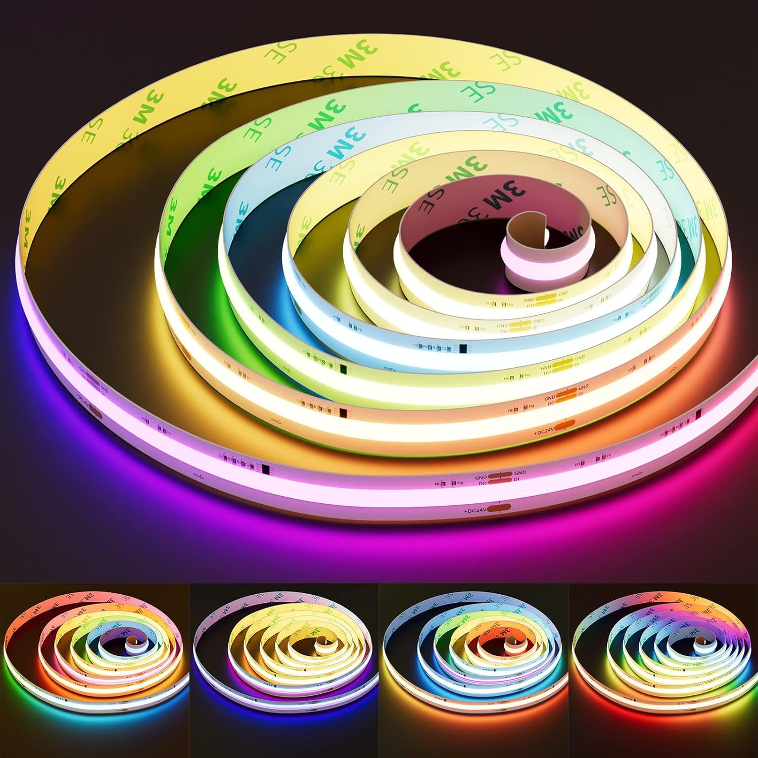 PAUTIX Striscia LED RGB Smart IC COB 5m, 24V Pixel RGB LED Adressabili con Cambio Colore, Luce Multicolore Flessibile per Progetti di Illuminazione Domestica DIY (Controller e Adattatore Disponibili